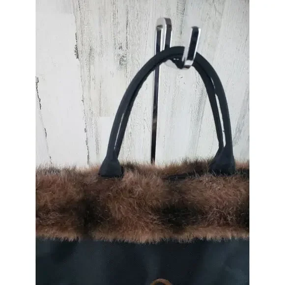 Murval Paris Black Faux Fur Tote Bag Women's Purse Monogram RSL - Picture 5 of 12
